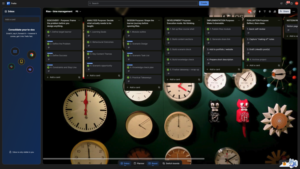 Image of ADDIE in Trello board